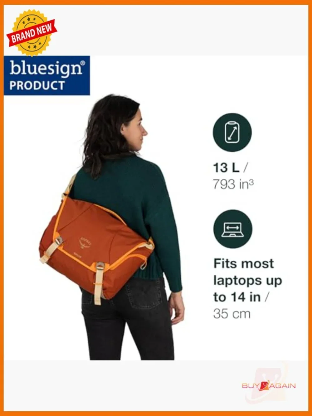 12L Messenger Bag with Laptop Sleeve, Water Bottle Pocket, Padded Strap
